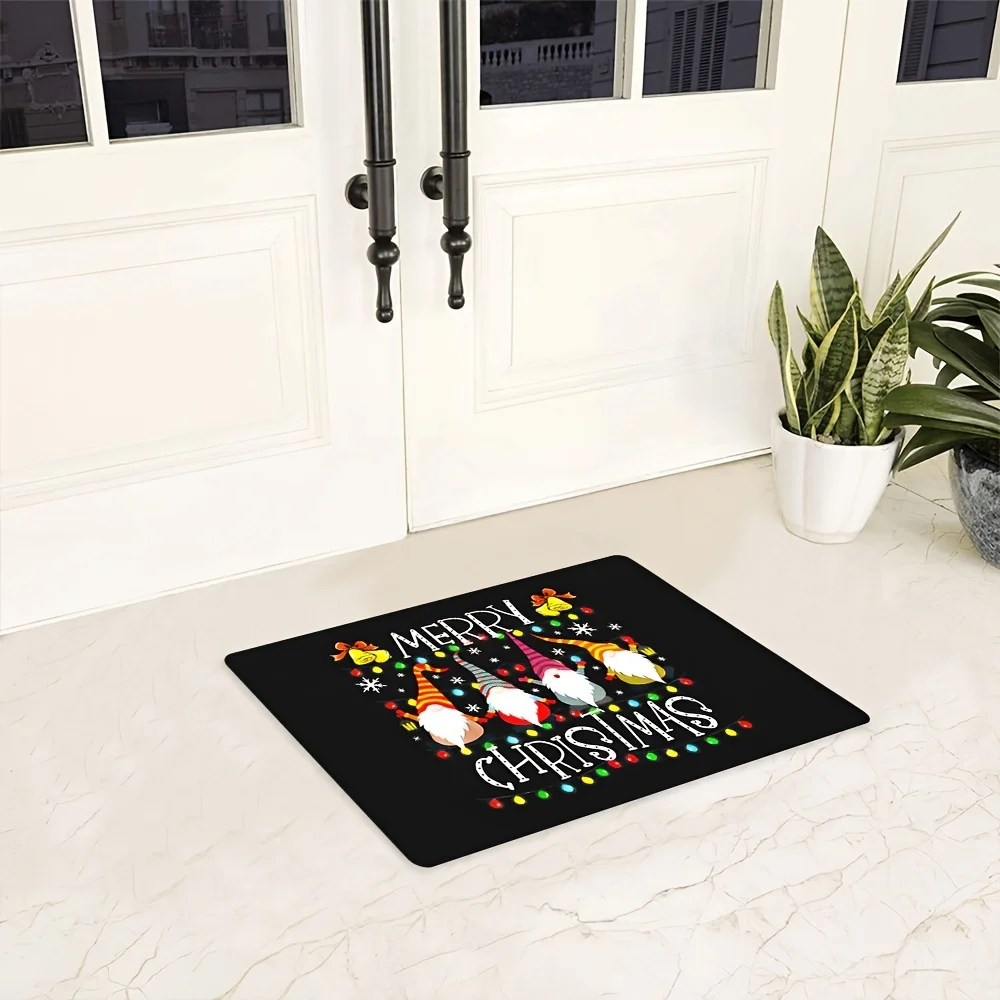 1pc Premium Flannel, Christmas Theme LED Merry Christmas Gnome Elf Doormat, Non-Slip And Washable Rug, Living Room Bedroom Hom