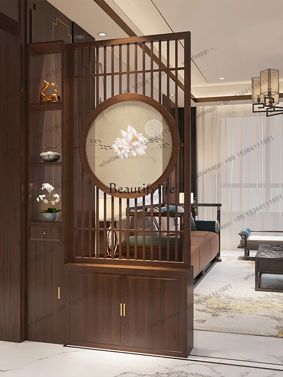 LX Screen Hallway Living Room Entrance New Chinese Style Solid Wood Porch Integrated Shoe Cabinet