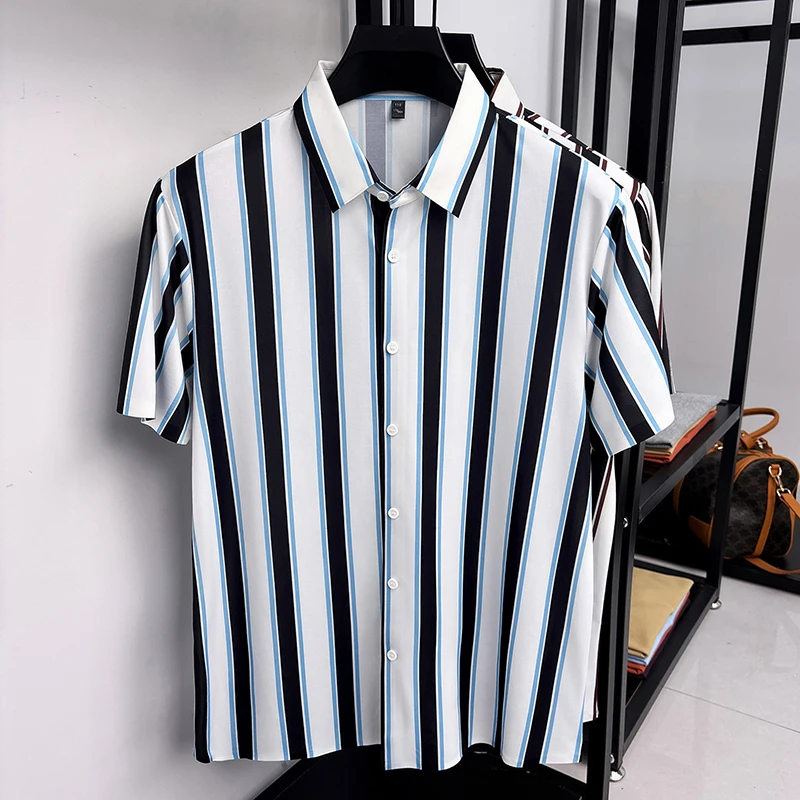 

Summer New Style Men's Striped Lapel Fashionable Casual Breathable Short-Sleeved Shirt