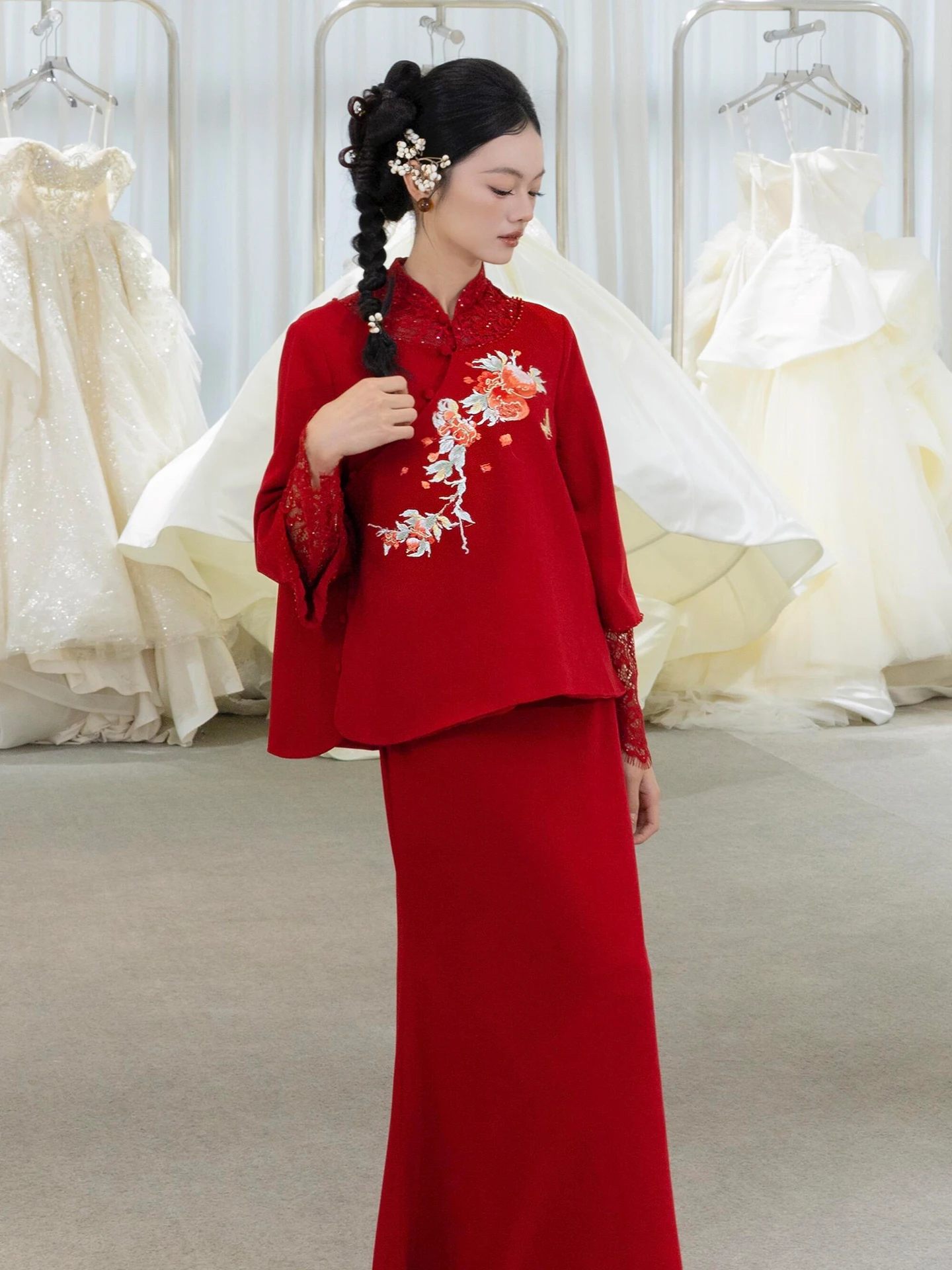 

New Chinese Sle Engagement Dinner Dr Long Sve Set High-End Feeling Retro Sle Wedding Dr for Brides