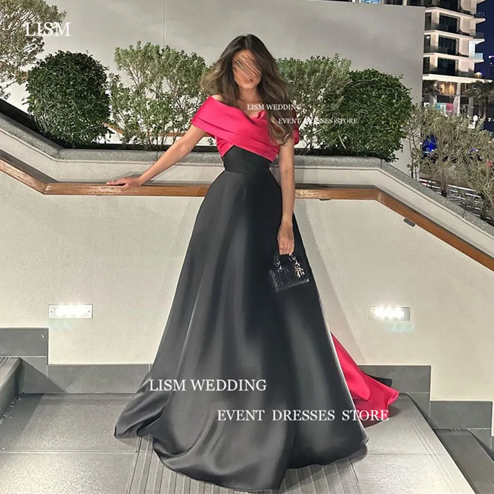 

LISM Black And Rose Red A-Line Formal Occasion Dresses Elegant Off The Shoulder Saudi Arabic Evening Dress Robe De Soirée Custom