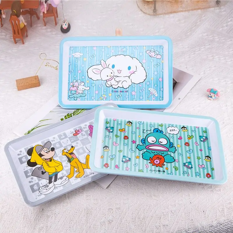 귀여운 헬로키티 접시 애니메이션 쿠로미 마이멜로디 어린이 과일 간식 접시 대형 직사각형 트레이 만화 미끄럼 방지 접시 신상품