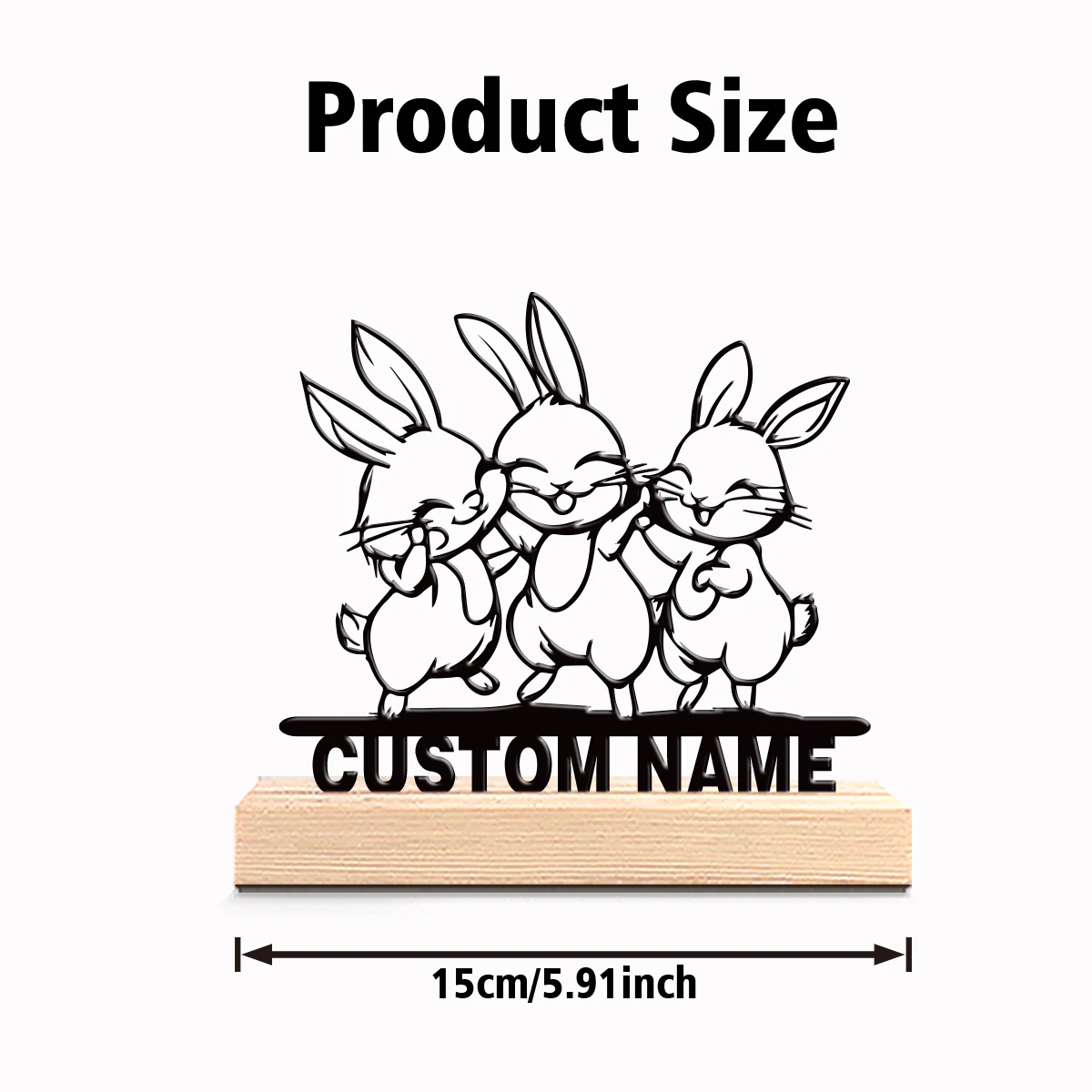 1pc Personalized Custom Three rabbits Metal Statues With Wooden Base Tabletop Decoration Fantasy Desk Sculpture with Wooden Base