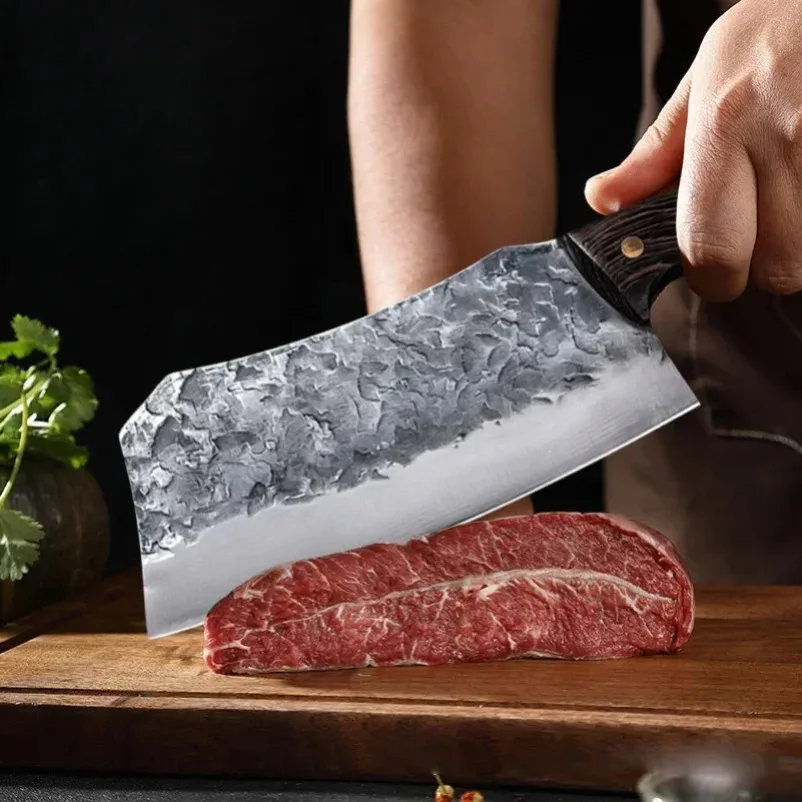 Cleaver Knife Hand Forged Chopping Knife Kitchen Meat and Vegetable Knives Stainless Steel Slicing Knife Wooden Handle Knive