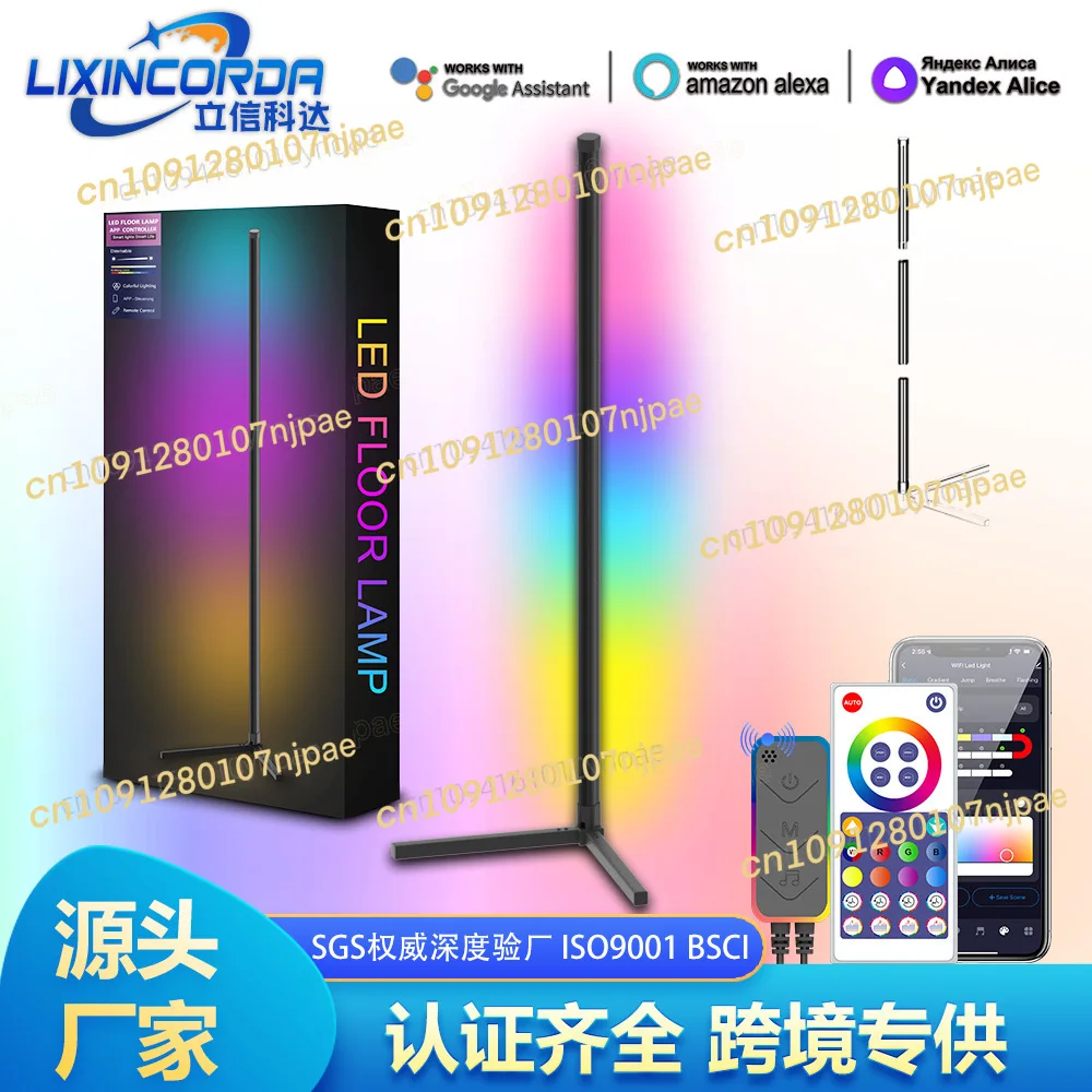 مصباح أرضي RGB قزحي الألوان غرفة المعيشة غرفة نوم جو واي فاي بلوتوث مصباح الزاوية ركن الموسيقى إيقاع لاقط مصباح