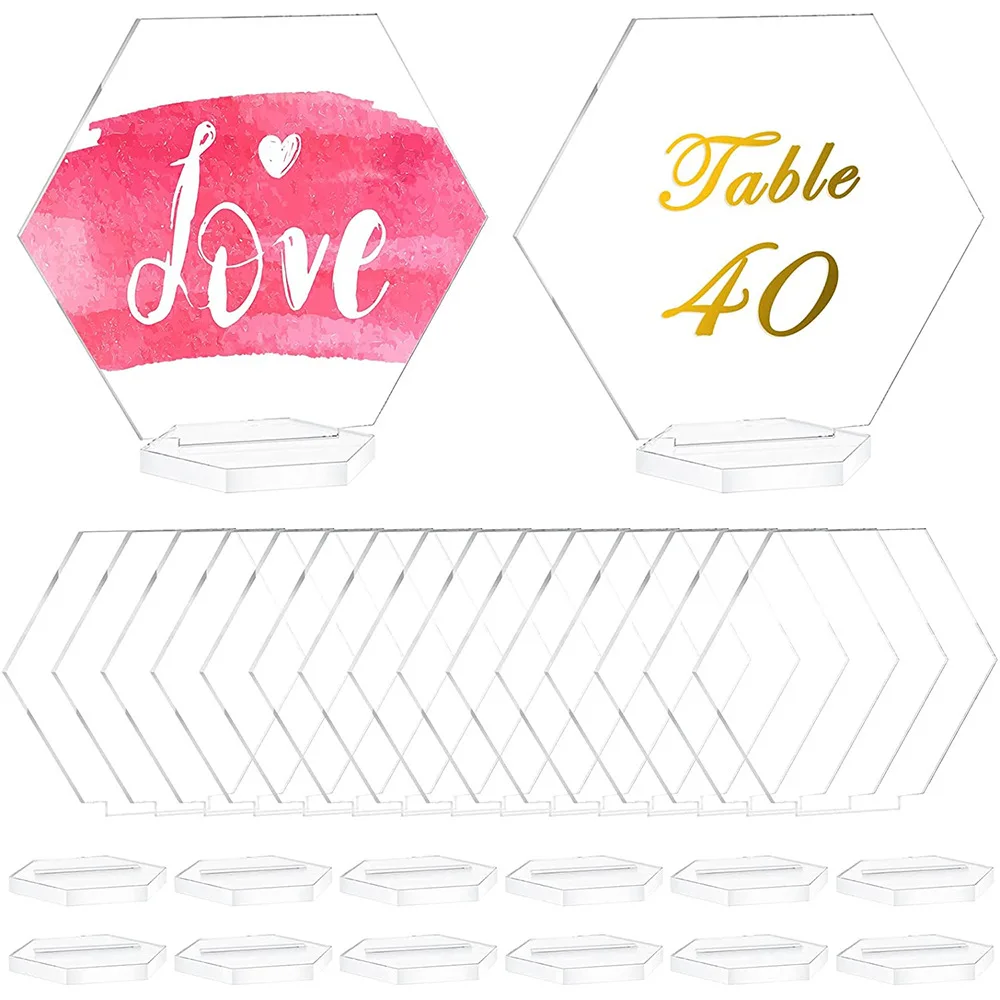 

Transparent Blank Acrylic Hexagonal Place Cards, Wedding Guest Name Cards, Party Table Number Labels, DIY, 20/50/100 Pcs