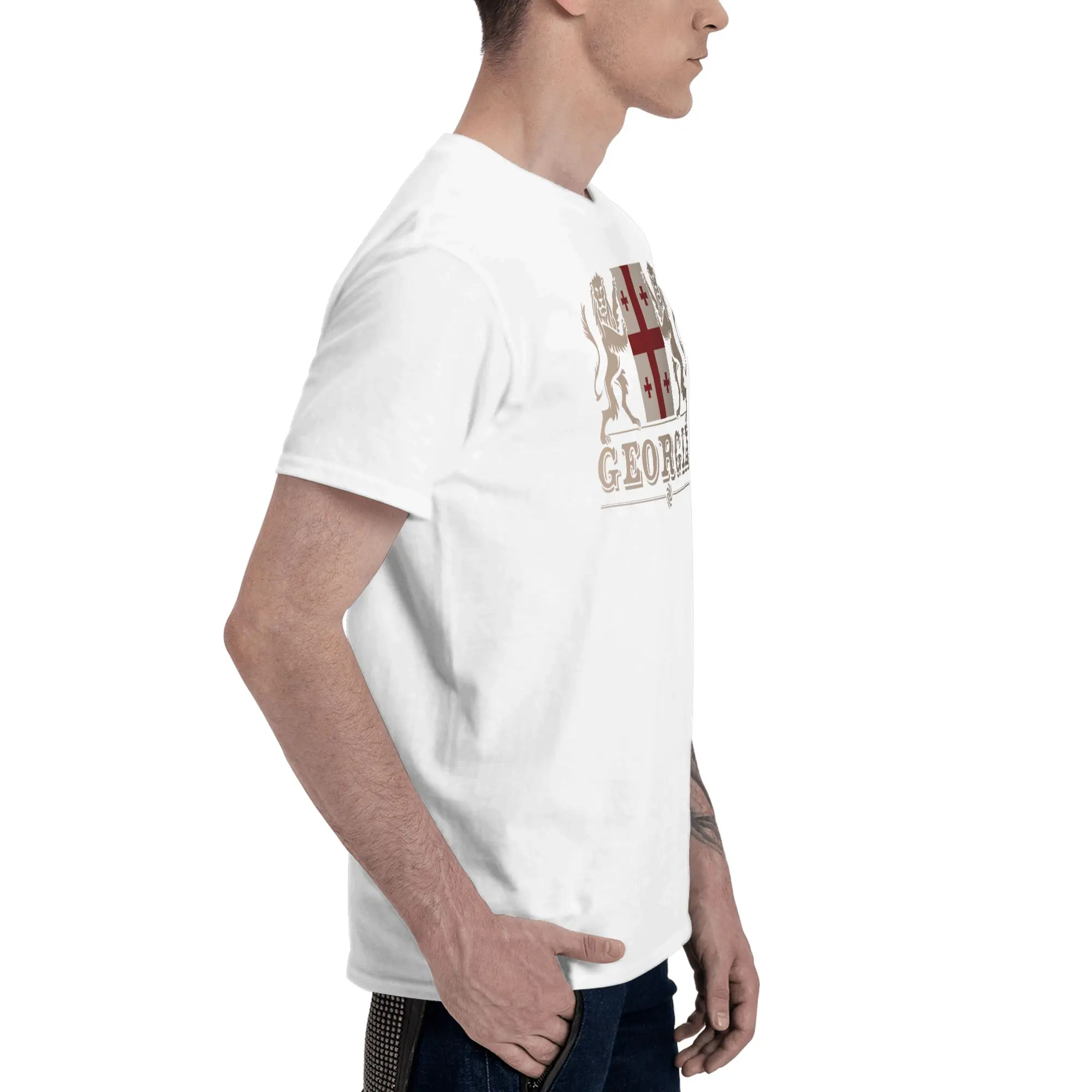 I love Georgia, Georgian Flag Not Easy To Deform Reversible T-shirt Street Vibe Cotton Tee