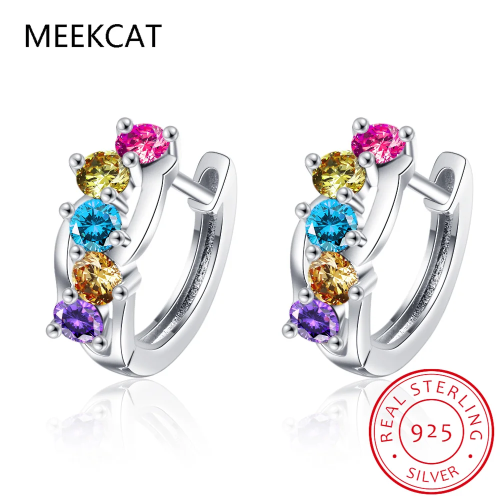 Pendiente de aro de Topacio azul granate citrino amatista peridoto redondo Natural joyería de piedras preciosas coloridas de Plata de Ley 925 para mujer