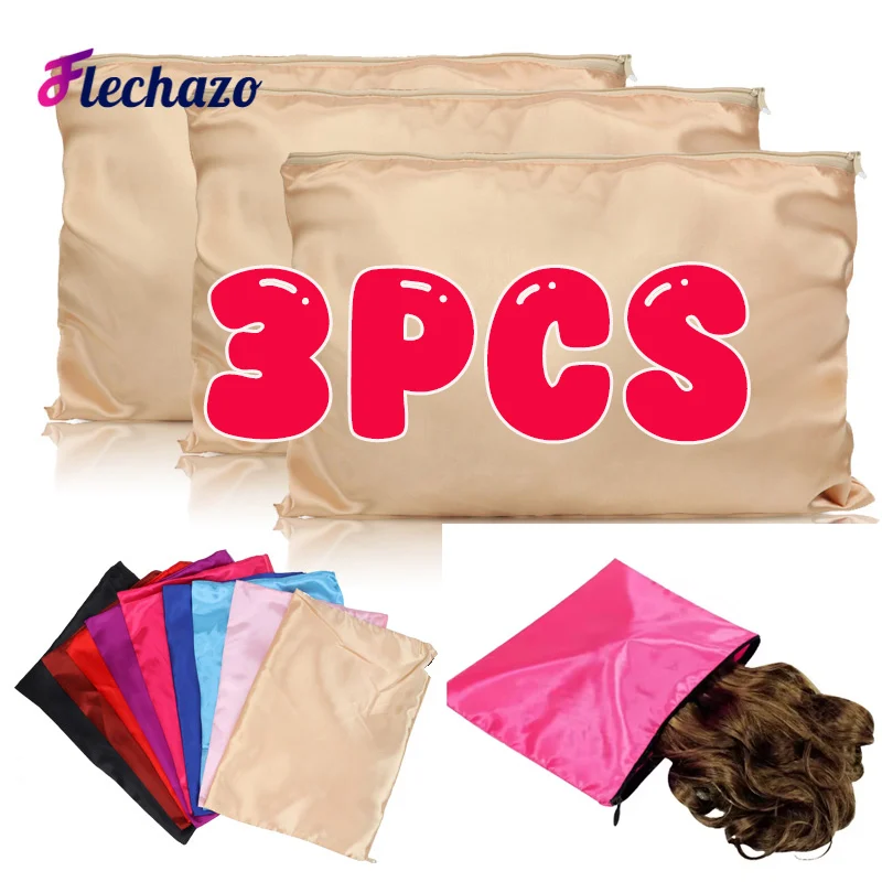 

Hair Wig Bag 3Pcs Hair Extensions Bundles Packaging Bag Silky Satin Wig Bags for Hair Tools 25x35Cm Storage Bag with Zipper