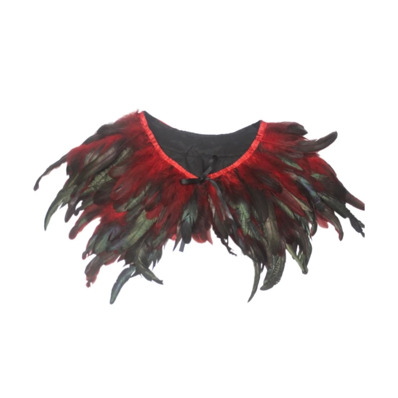 

Feather Shrug Shawl Shoulder Wrap Capelet Collar Victorians Gothic Halloween Cosplay Party Witches Wing Decorative Scarf