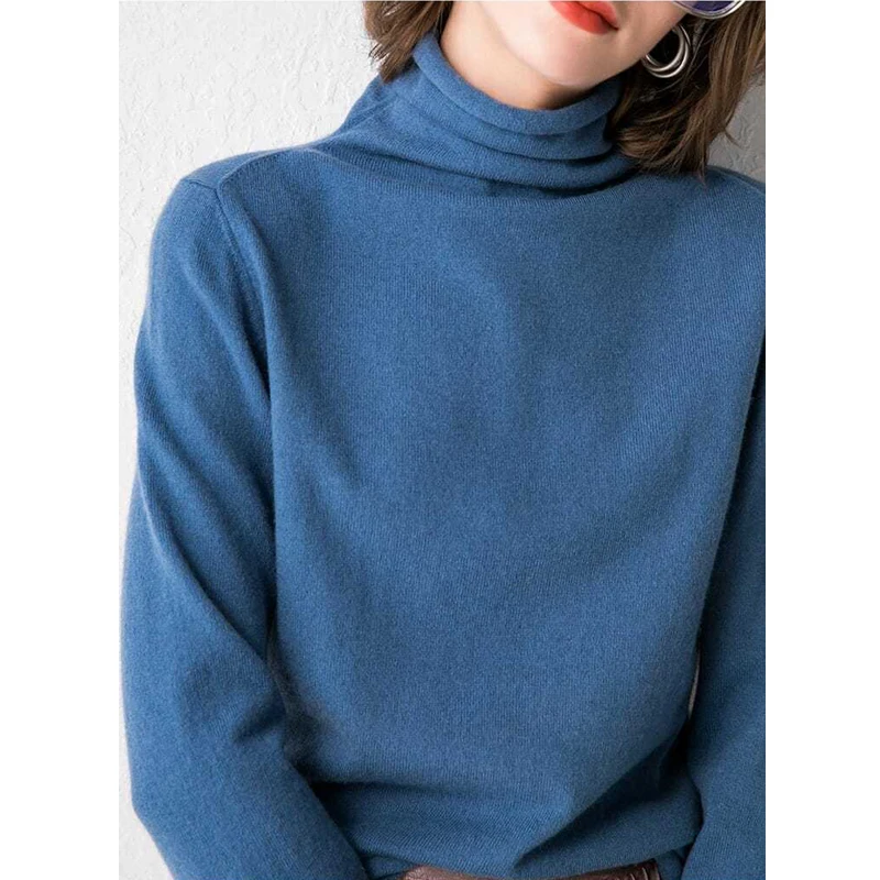 Korean Simple Style Turtleneck Solid Loose Soft Basic Knitted Sweater Fall Winter Women Casual Long Sleeve Pullovers Top Jumpers