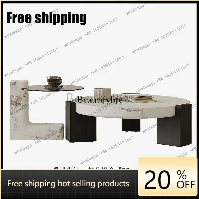 HJ high-end Marble Coffee Table Living Room Creative Round Coffee Table High And Low Combination
