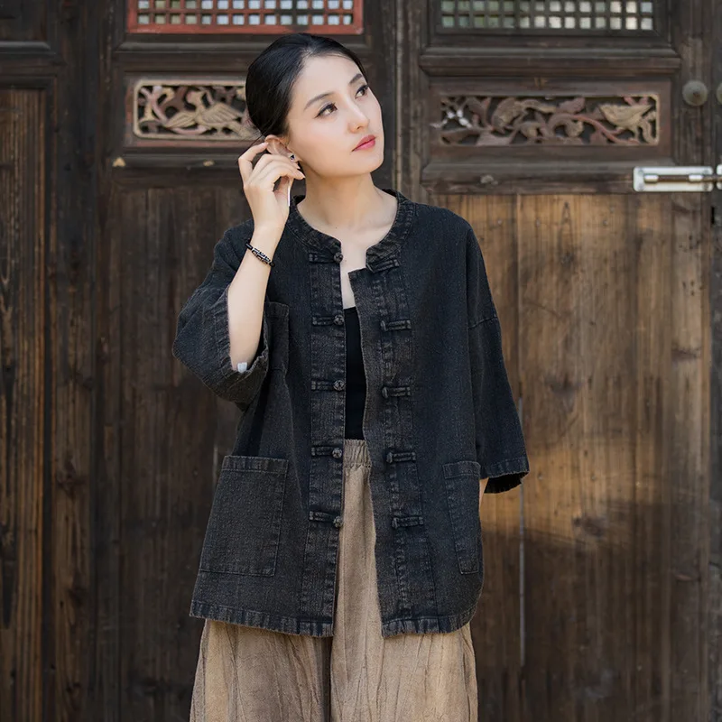 

commoner cardigan new ramie fried color old top zen training tea clothes button shirt fashion casual versatile simple temperamen
