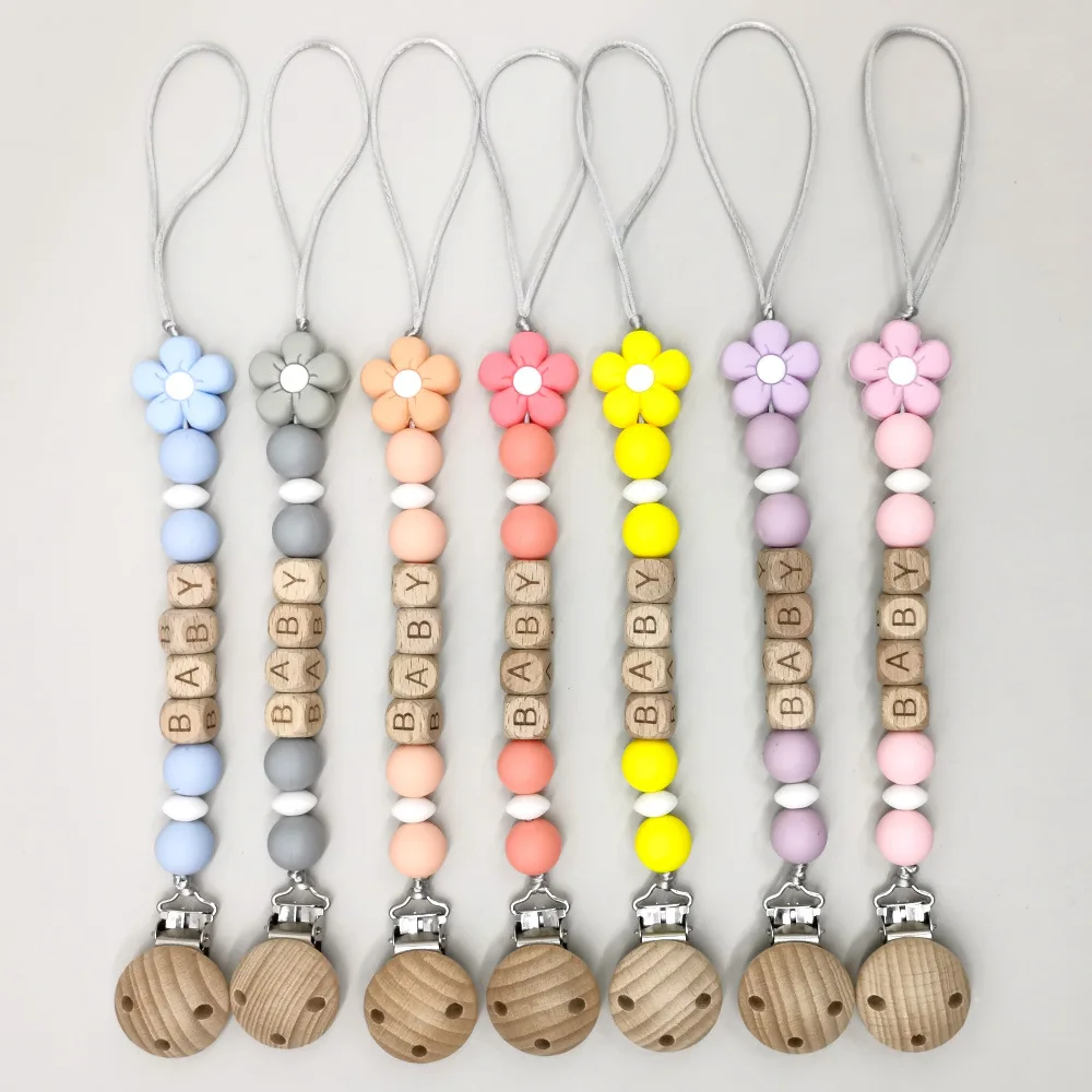 Baby Schnuller personalisieren Namens halter Blume Silikon Dummy Nippel Halter Clips Beißring für Babys Neugeborene Geschenk Zeug Kau spielzeug