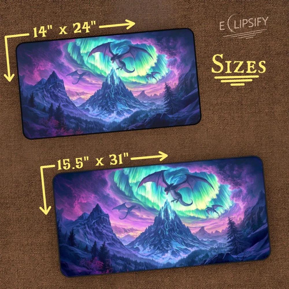 Dragons TCG Playmat, Magical Auroa Mountains, DragonCCG Play Mat With Zones, Fantasy Playmat, Gifts for Gamers, Board Game