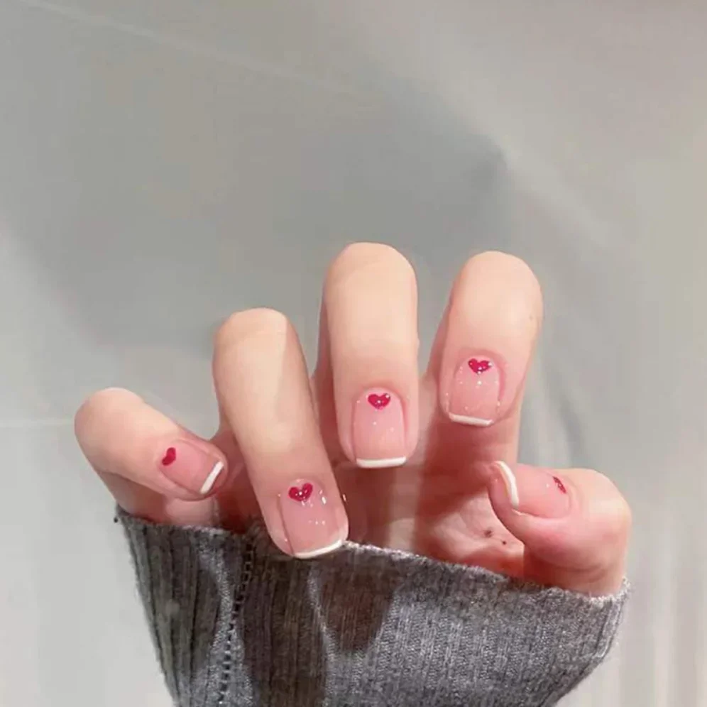 Faux Ongles Courts et Sans Couture en Forme de Cercueil, 24 Pièces, N64.Art, N64.Art, Coeur Rouge, à Pression, pour Fille