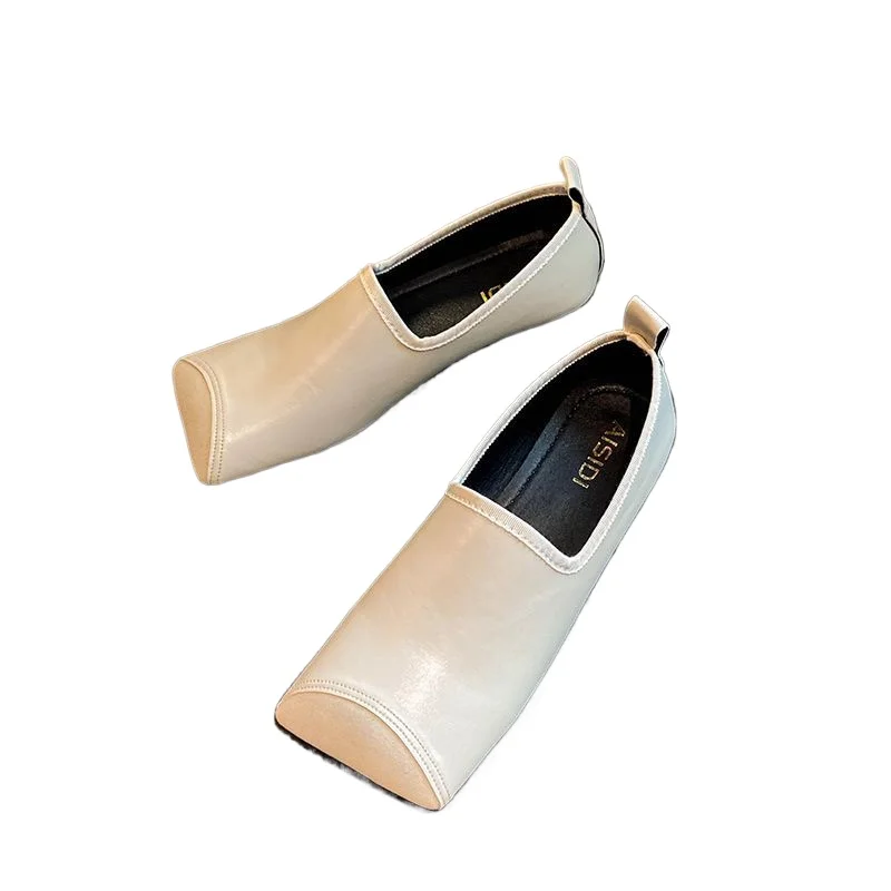 

Осенние роскошные женские туфли на плоской подошве с квадратным носком, кожаные лоферы, винтажная удобная обувь на мягкой подошве, черно-бело-коричневые оверсайз