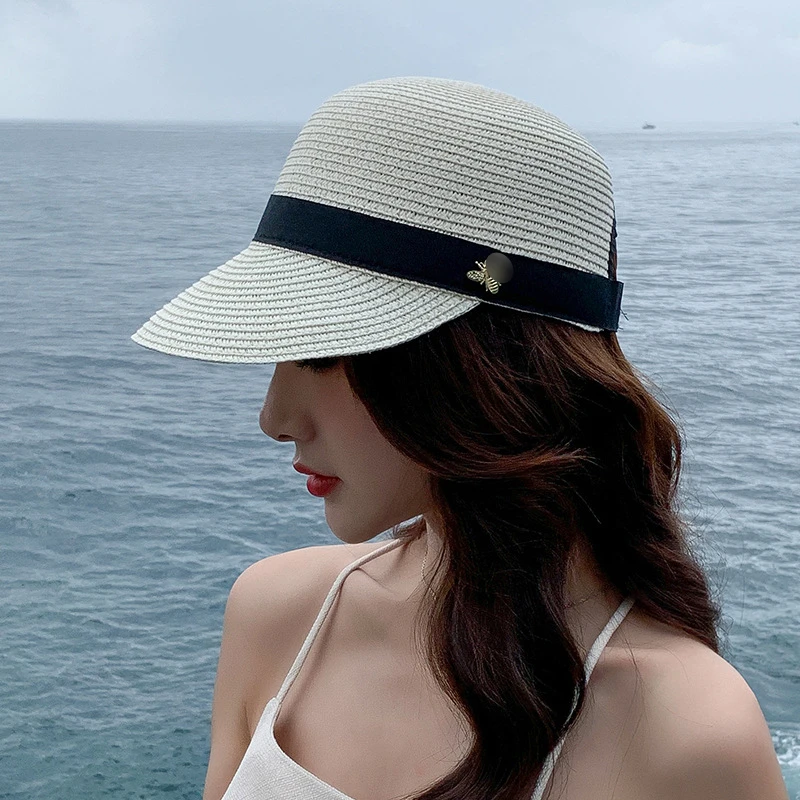 2024 Summer Ladies Straw Hat Outdoor Breathable Shading Sunscreen Peaked Cap Fashion Riding Travel Women\'s Baseball Caps