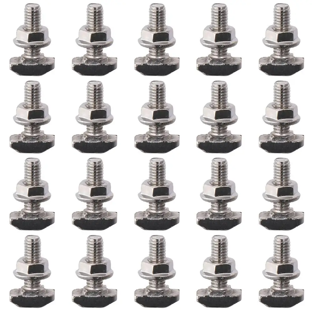 20 Sets Silver T Slot Drop-in Bolt Flange M6x20mm T Shape Stud Sliding Screw Carbon Steel Hex for 30 Series Aluminum Profile