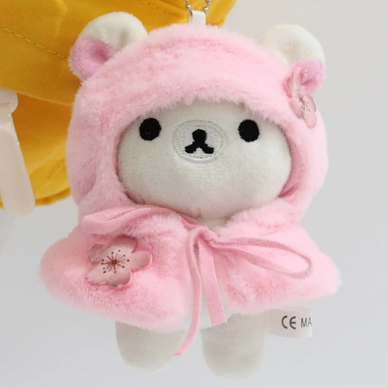 Cute Japanese Style Bear Plush Keychain Sakura Hooded Stuffed Doll Bag Pendant Key Ring