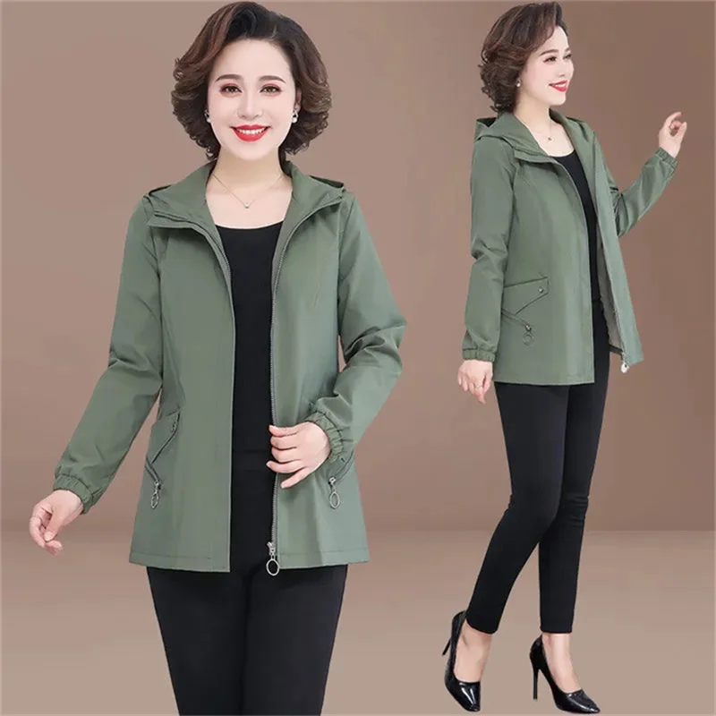 2024 Spring Autumn Jackets 4XL Elegant Jackets Hooded Windbreaker Pocket Zipper Outerwear Fashion Loose Trench Coat Female