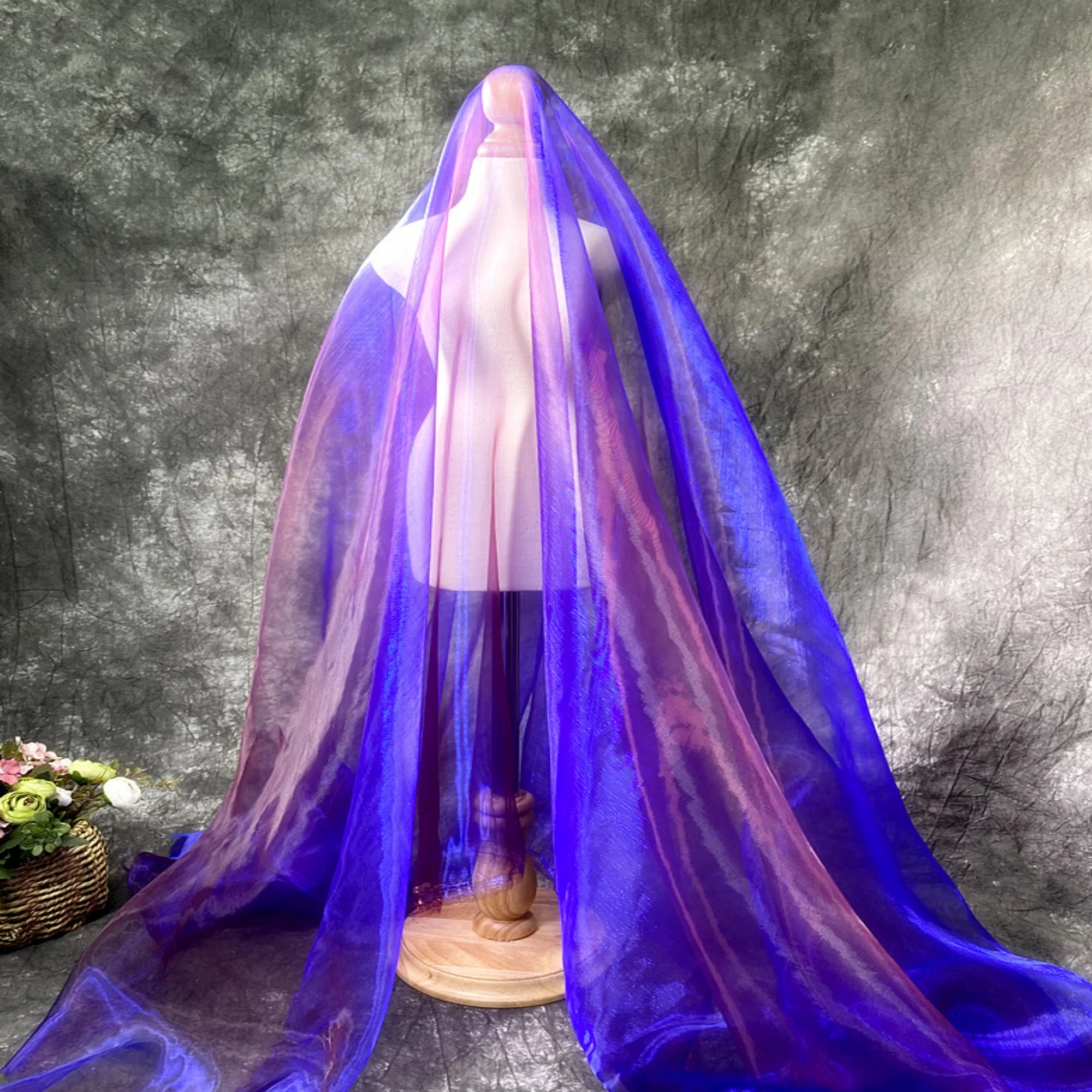 

0.5 meter Width 59.05 inches Royal blue light purple gradient organza fabric,laser creative fabric for DIY wedding prom dress