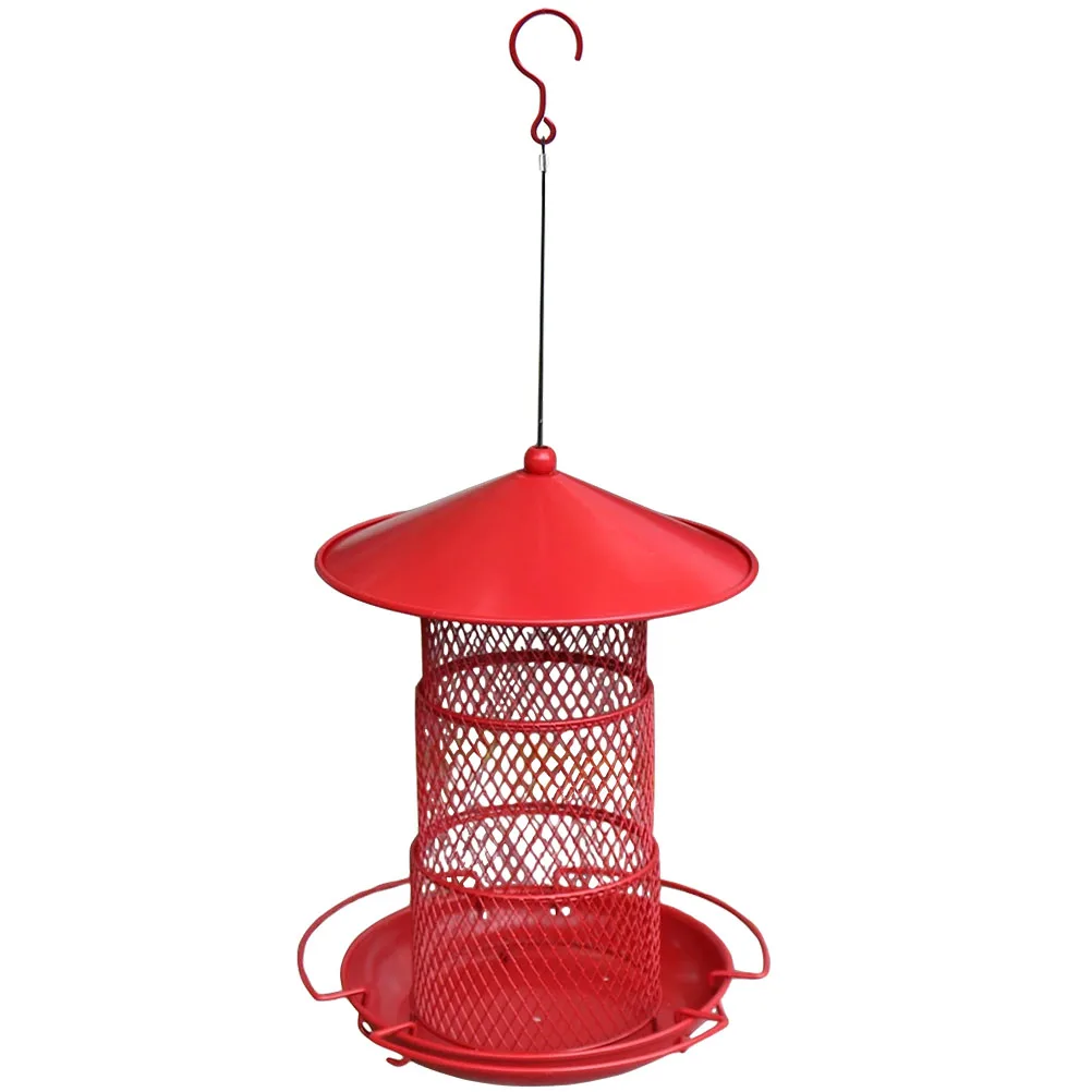 

Squirrel Proof Bird Feeder Outdoor Hanging Metal Red 3 Layers Large Capacity Weather Proof Flexible Finches Use