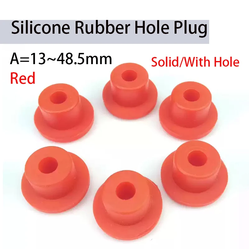 1-50pcs 13-48.5mm Red Silicone Rubber Hole Plugs Solid/With Hole T Type High Temperature Seal Stopper Dustproof Plug Hole Plug