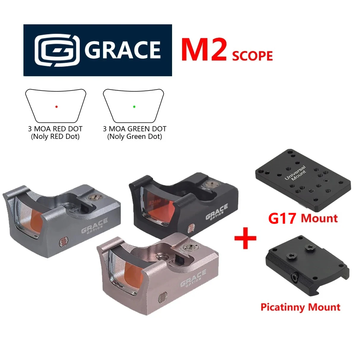 Tactical Grace M2 Light Sensing 3MOA Red Green Dot Sight Scope Hot 20mm Rail Riflescopes Hunting RM Red Dot For Glock 17 Mount