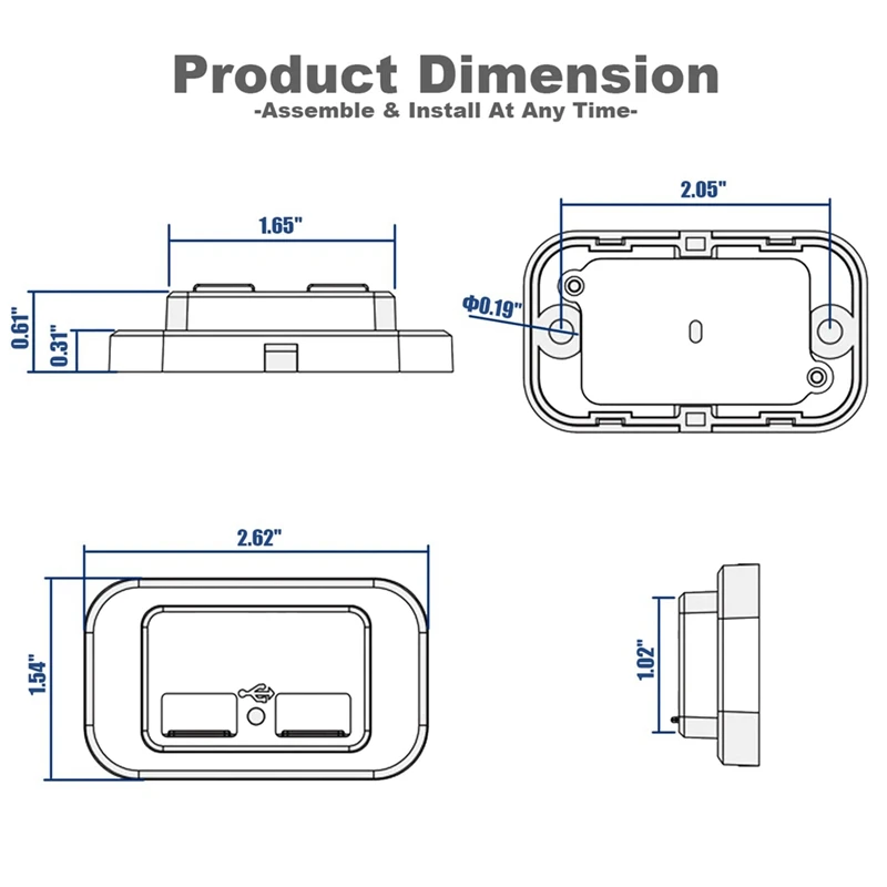 12V/24V RV USB Outlet, Dual PD3.0 Type-C (USB C) & Quick Charge QC3.0 USB-A Port Panel Mount Car USB Socket Charger