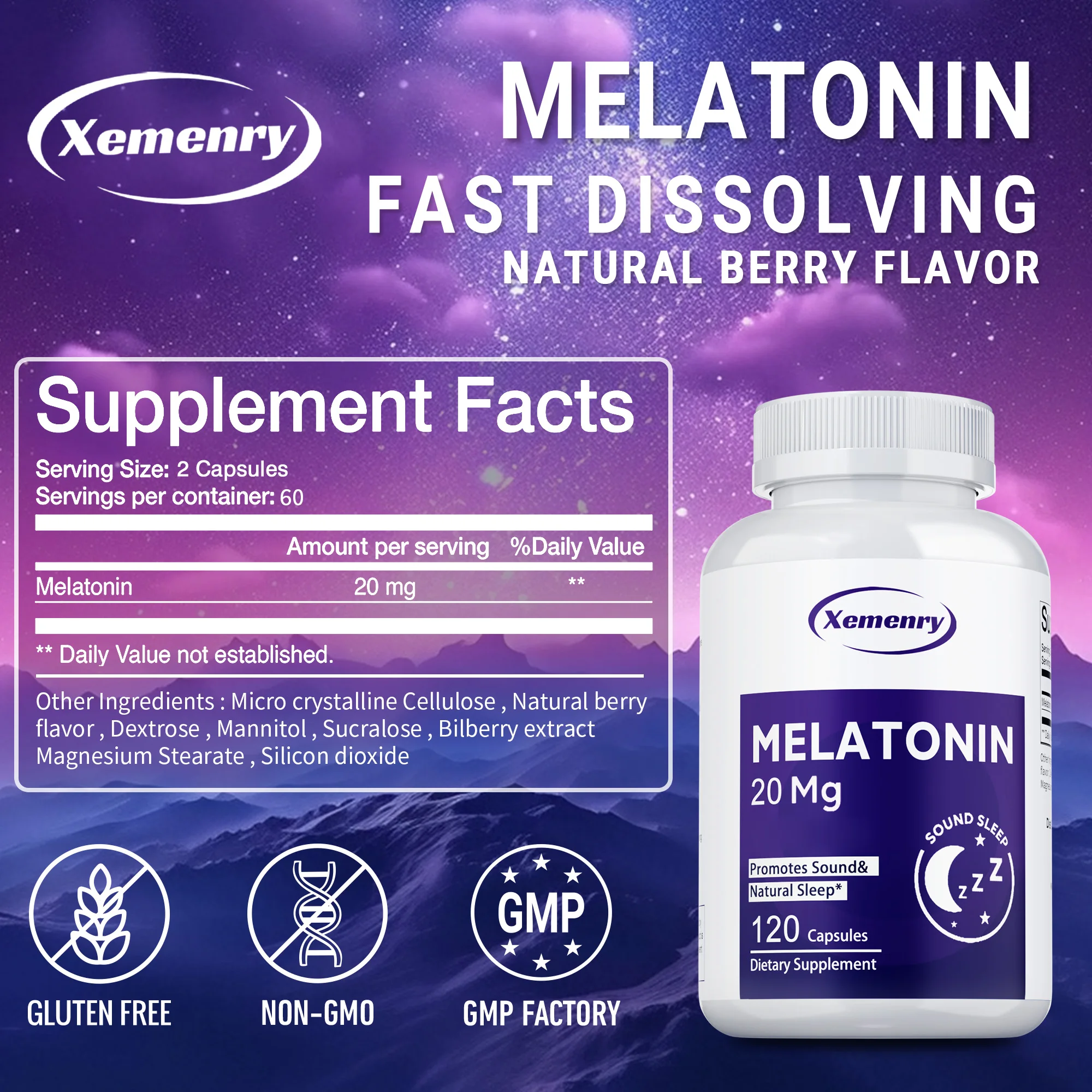 Melatonin 20 Mg - Fall Asleep Faster, Reduces Anxiety, Improve Mood, Improve Sleep Quality, Increase Energy, Regulate Rhythm