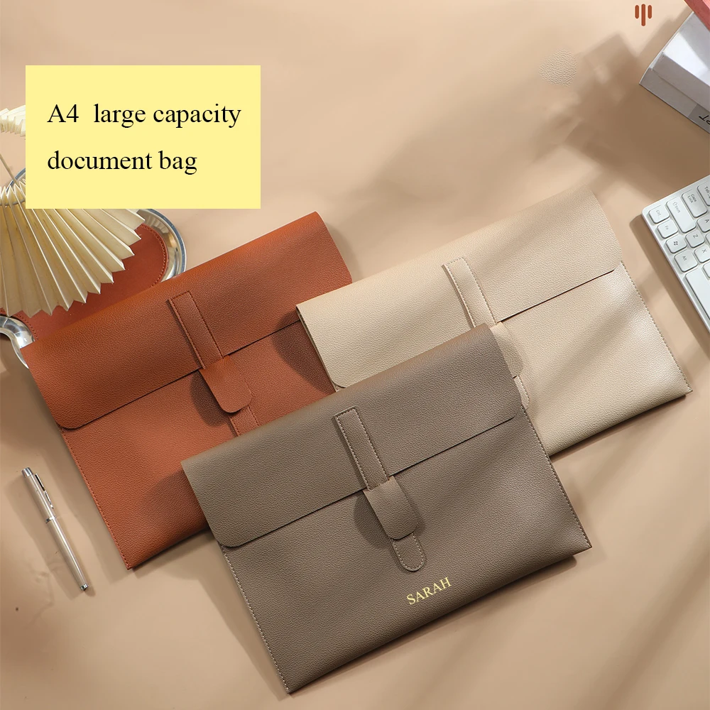 Business PU Leather A4 Document Bag Personlized Wholesale Luxury 13 Inch Laptop Bag Custom Name Office Storage Bag Folder Sleeve