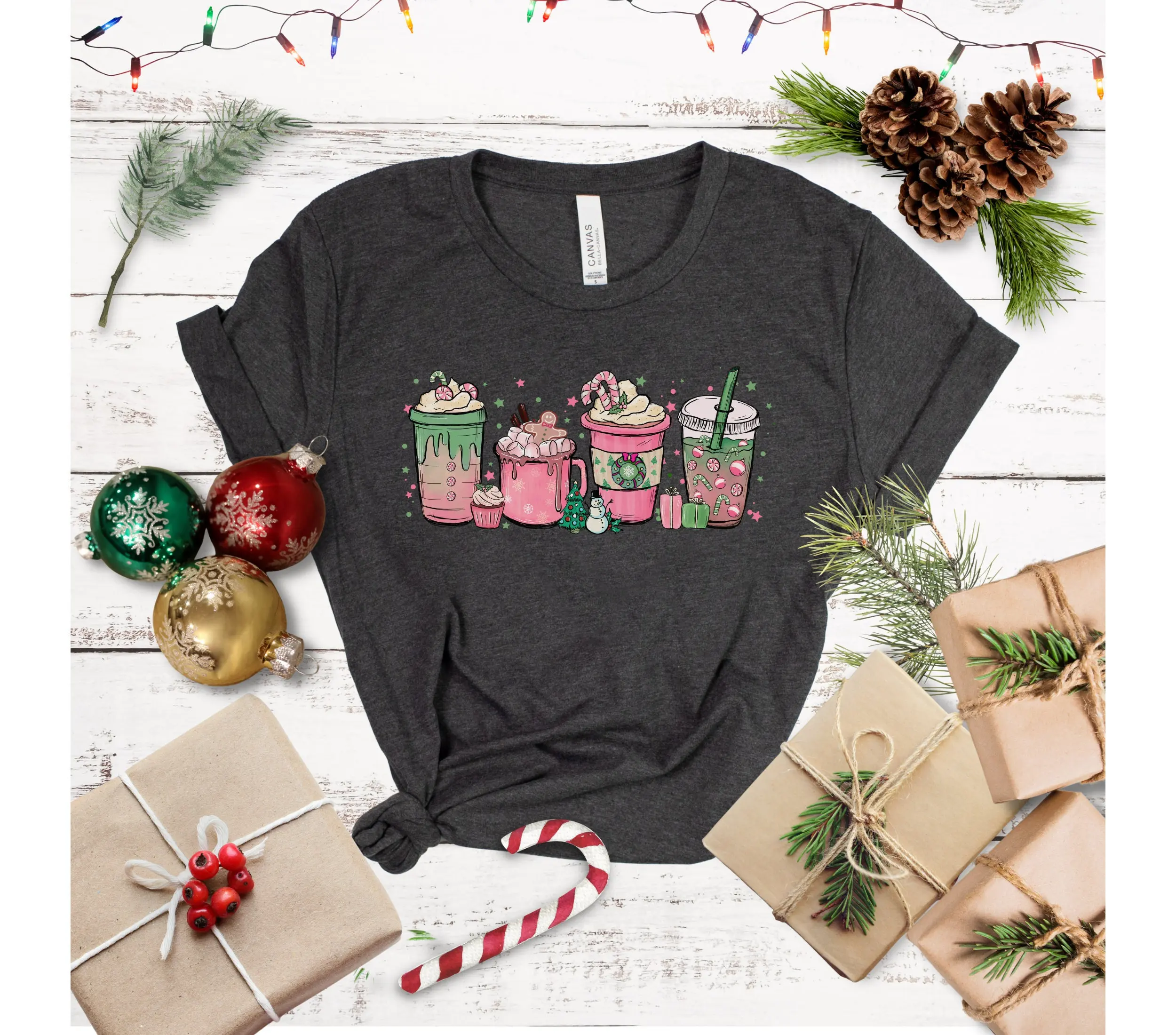 Peppermint Coffee Christmas T Shirt Lover Cute Women'S Holiday