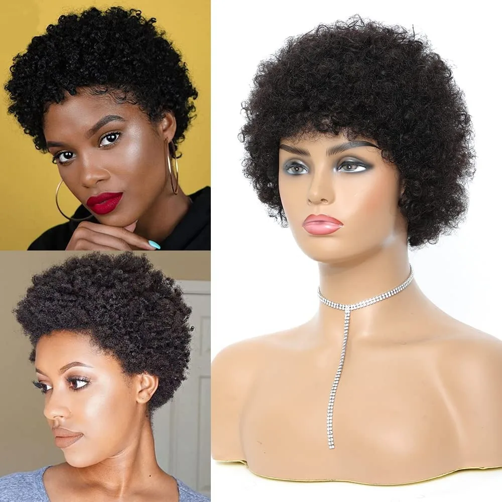 Pixie Cut Wig for Black Women Short Curly Wig Short Wigs for Black Women Machine Curly Wigs With Bangs Afro Wigs for Women