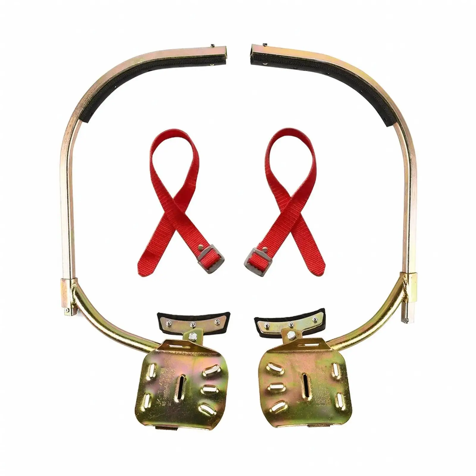 Heavy Duty Climbing Gear for Pole Work with Rubber Grip Metal Foot Plates and Red Straps for Vertical Ascend Safety