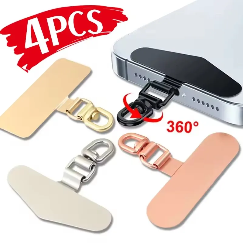 Cordón Universal de Acero Inoxidable para Teléfono Móvil con Parche de Fijación, Giratorio 360 Grados, Desmontable, Antipérdida, con Conector de Seguridad Metálico