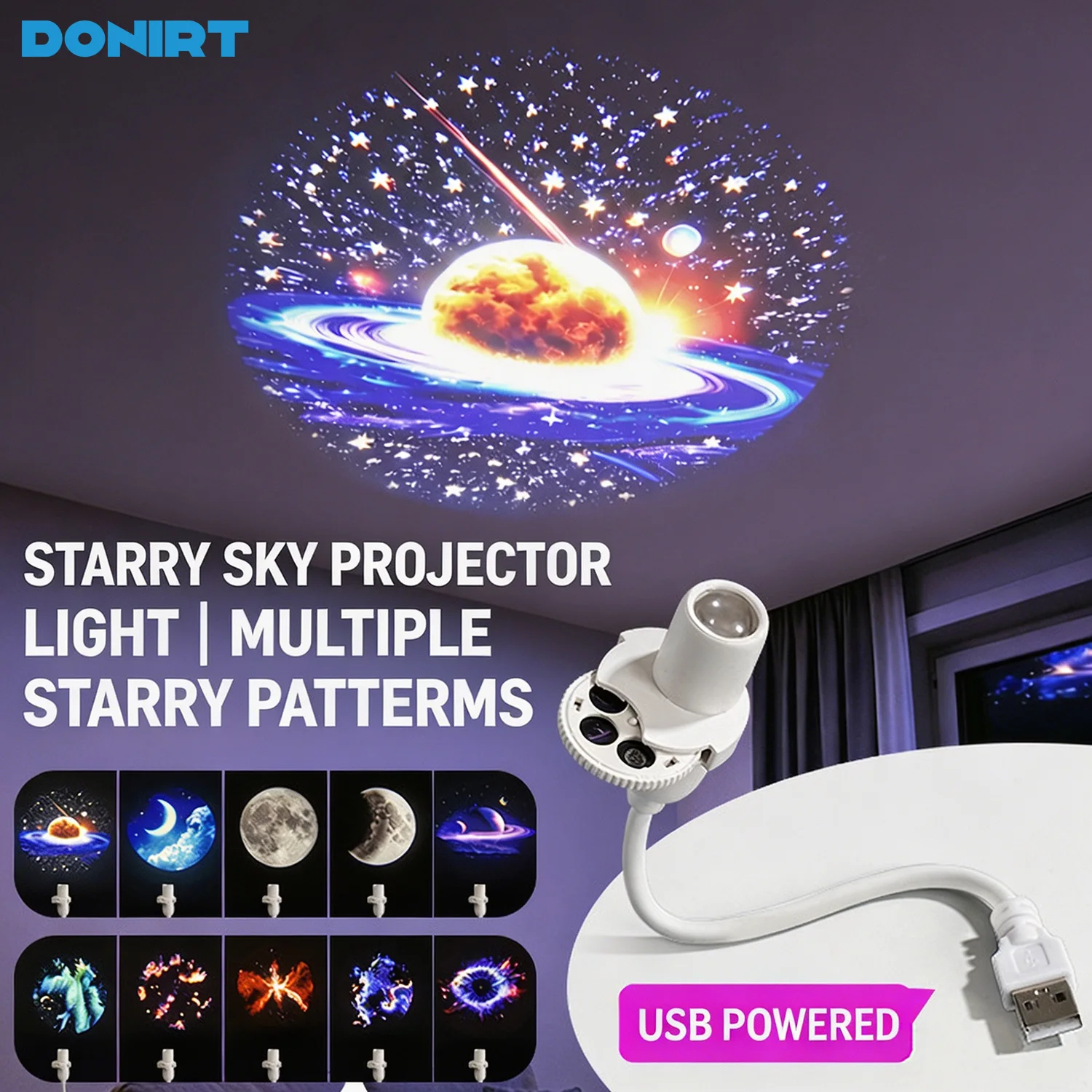 

USB Galaxy Projection Light 360° Adjustable Ambient Star Projector Lights Car Atmosphere Projection Lamp Space Moon Night Light