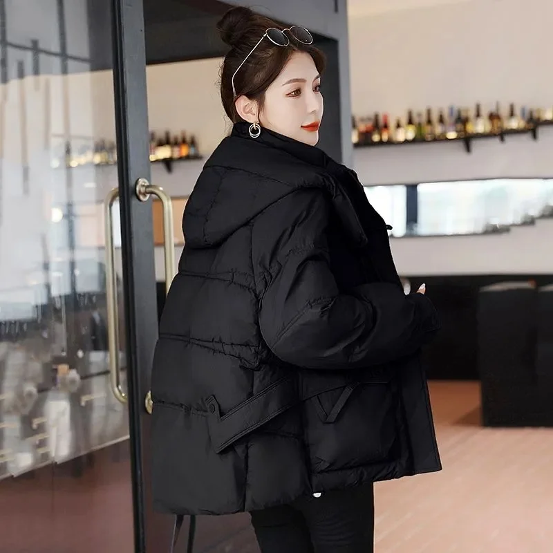 Damska kurtka puchowa na jesień i zimę 2025, lekka, z kapturem, luźna, ciepła parka, odzież wierzchnia.