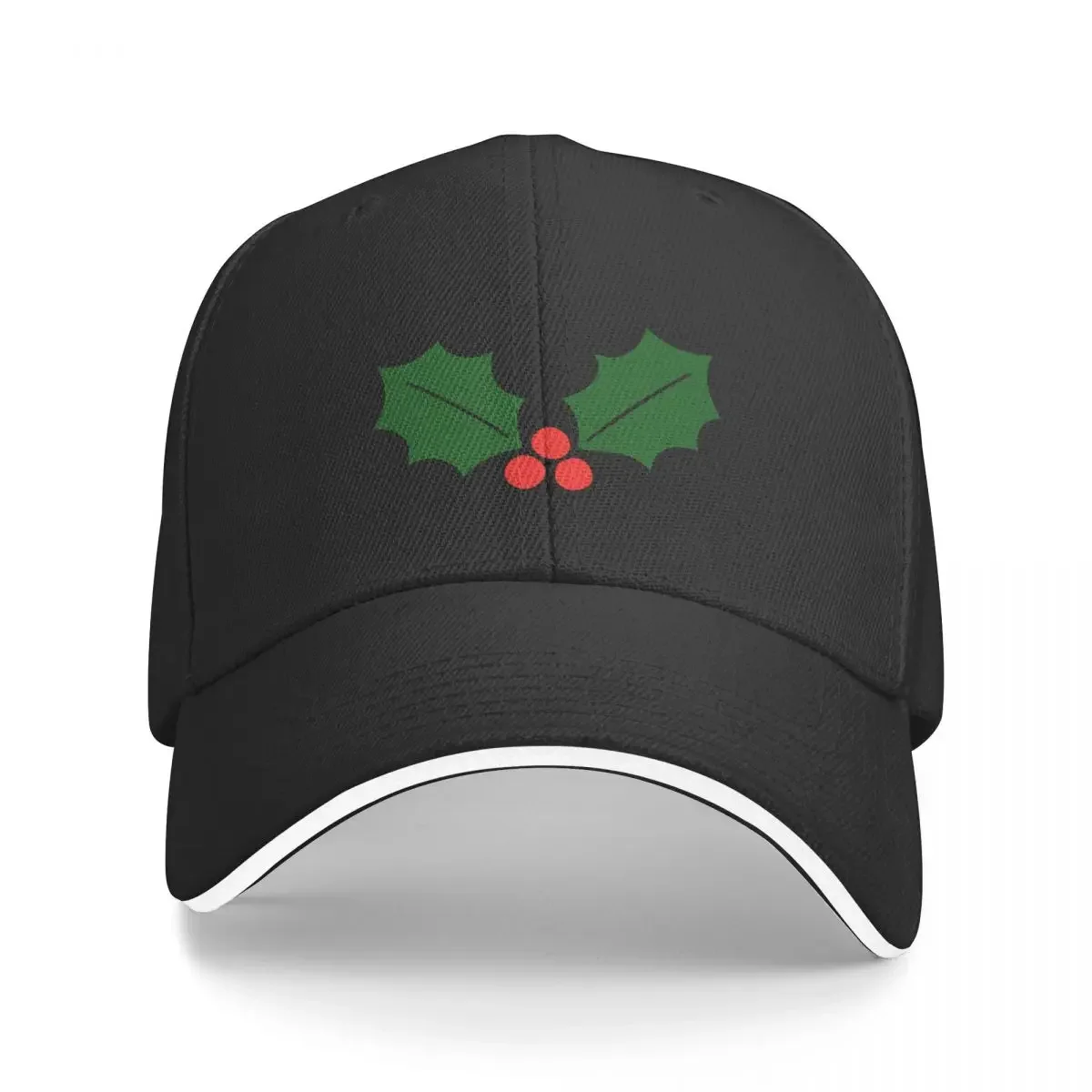 Holly Leaves and Berries Pattern in Light Green Baseball Cap hard hat Custom Cap For Men Women's