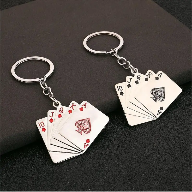 

Playing Cards Keychain Poker Decorative Key Chain Ornament Keyring Zinc Alloy Pendant Fun Playing Card For Adults Keys Bags