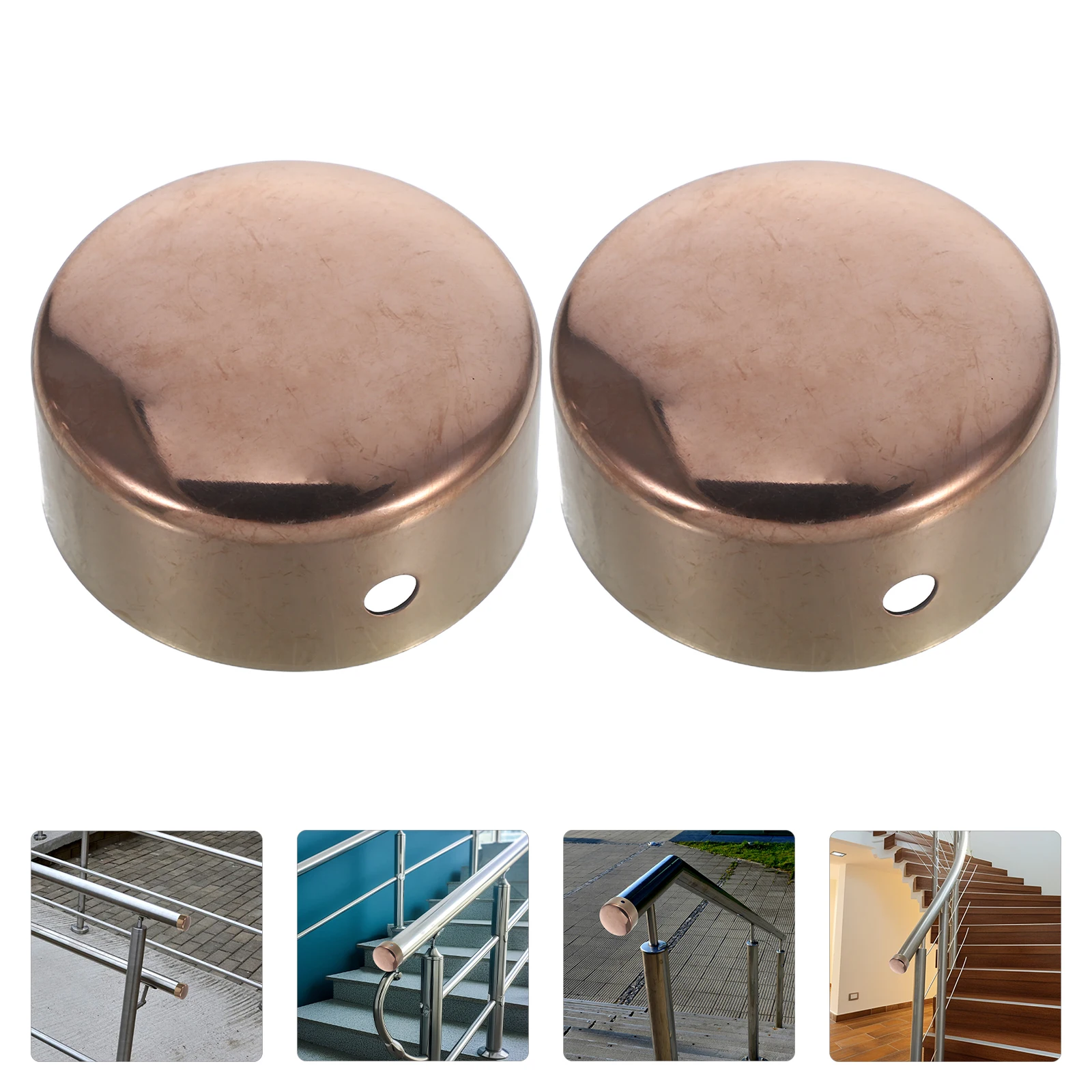 

2 Pcs Stainless Steel Handrail Cover End Covers Accessories Marine Rose Gold Finishing Plugs Protection Caps Ladder