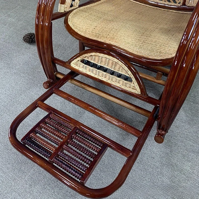 Elderly Balcony Red Rocking Chaise Lounge Adult Home Nap Rattan Garden Escape Chair