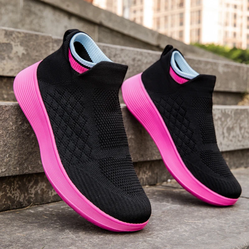 

Women Sneakers Couple Casual Sock Shoes Soft Sole Slip-On Running Walking Shoes Breathable Lightweight Men Shoes Tenis Hombres