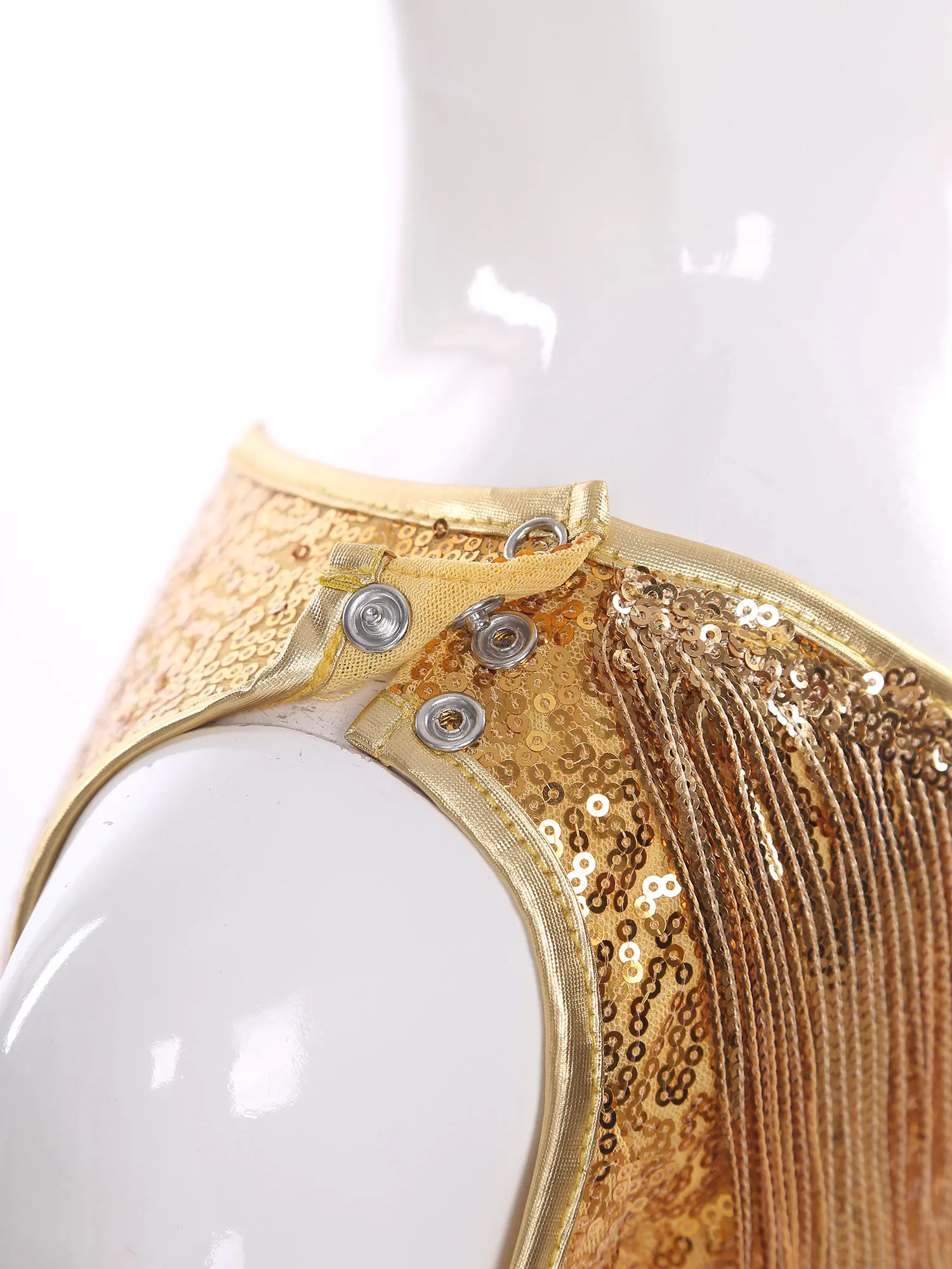 زي رقص الجاز للفتيات زي هيبي معدني 70s بكتف واحد شرابات لامعة ترتر مع بدلة بناطيل جرس سفلي