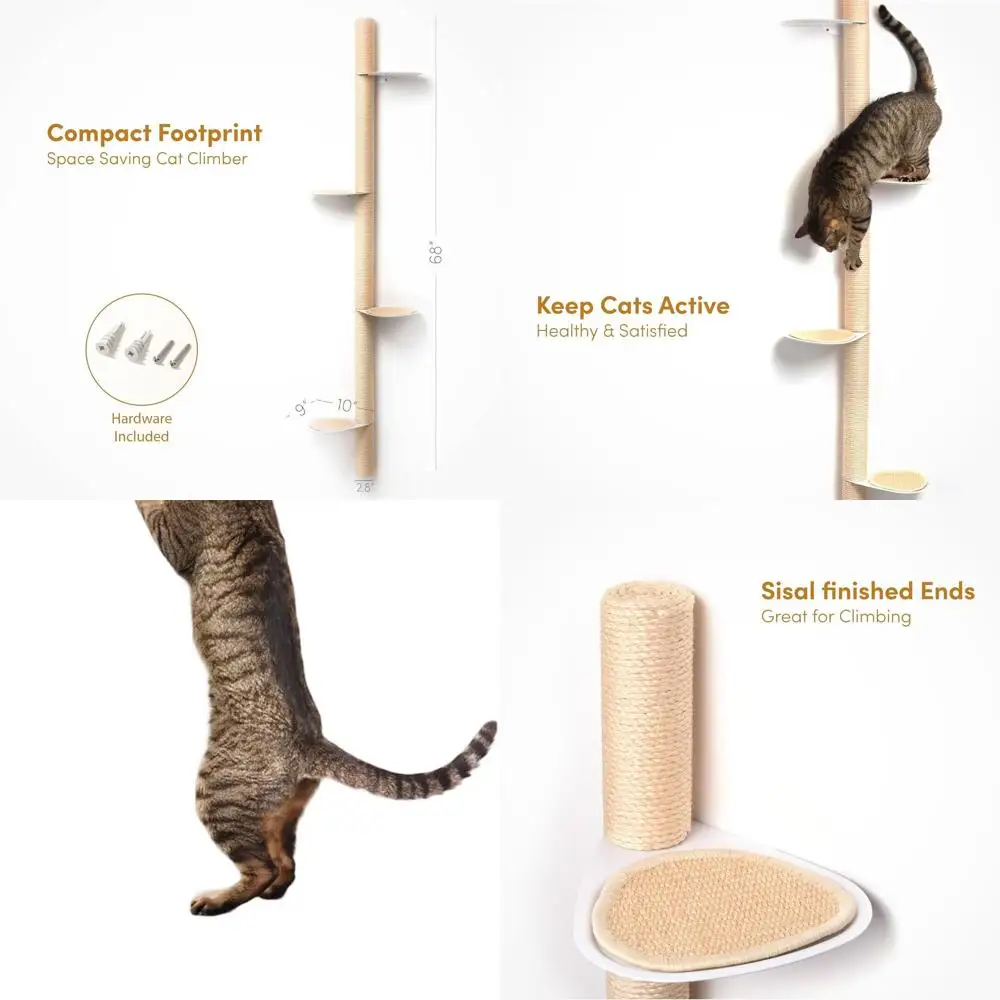 

Компактное настенное кошачье дерево с царапинами из сизаля и стальными ступеньками для небольших помещений