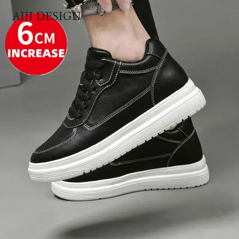 Genuine Leather Heightening Elevator Shoes Height Increase Shoes Men Height Insole 6CM Men Sneakers Sport zapatos para hombre