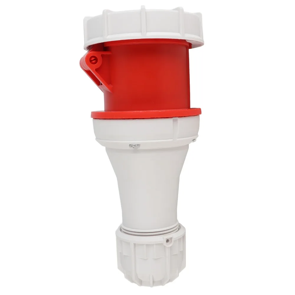 IP67 Rated 5 Pin Female Industrial Plug Brass Contacts Waterproof & Dustproof 63A Stable Compact Aviation Plug Red Industrial