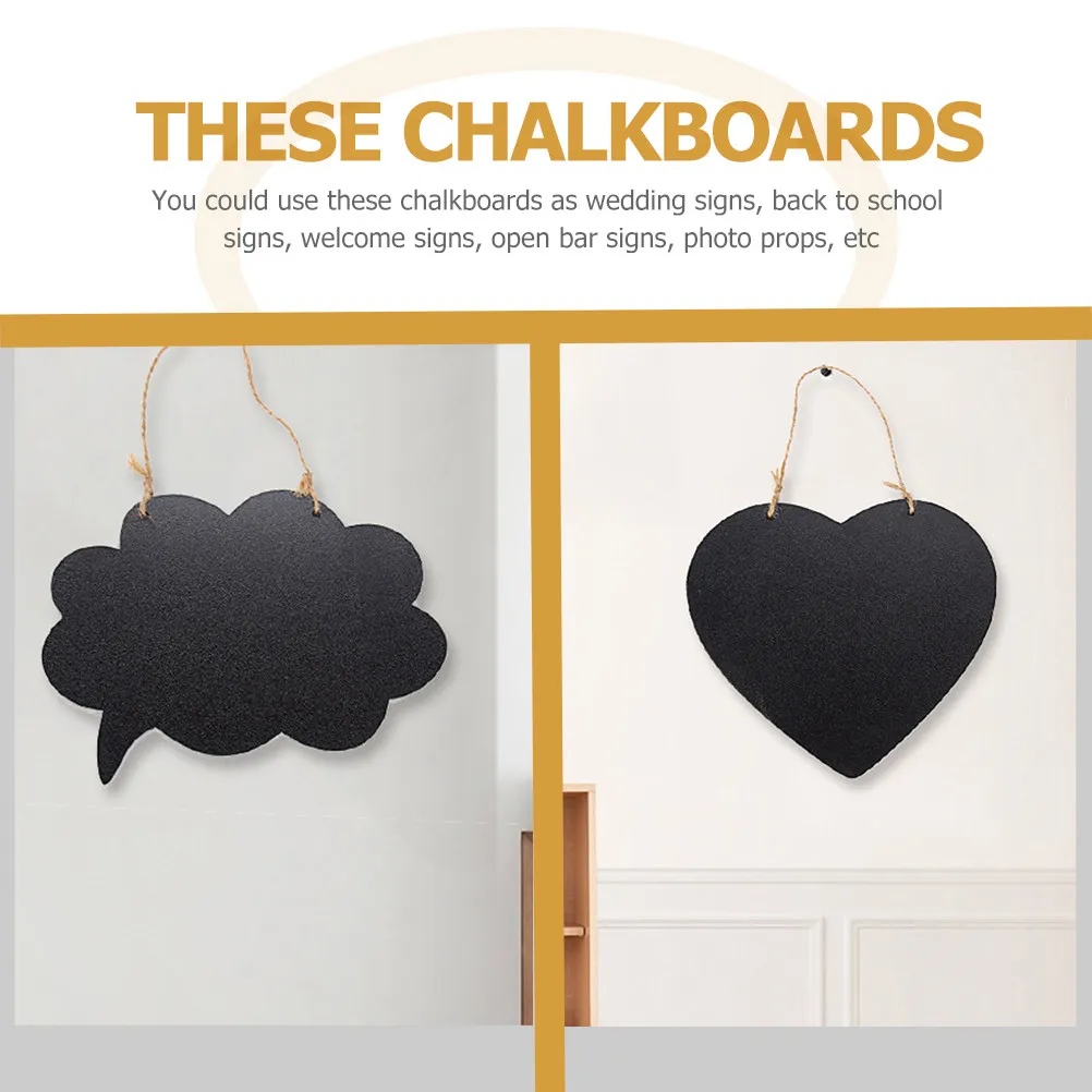 4Pcs Wooden Hanging Message Board Double Sided Chalkboard Creative Shape Design for Coffee Shop Bar School Party Shower