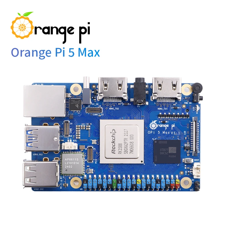 Orange Pi 5 Max 8GB 16GB RAM Rockchip RK3588 مجلس التنمية M.2 PCIE 2.5G LAN WiFi6 + BT5 اختياري حالة إمدادات الطاقة EMMC