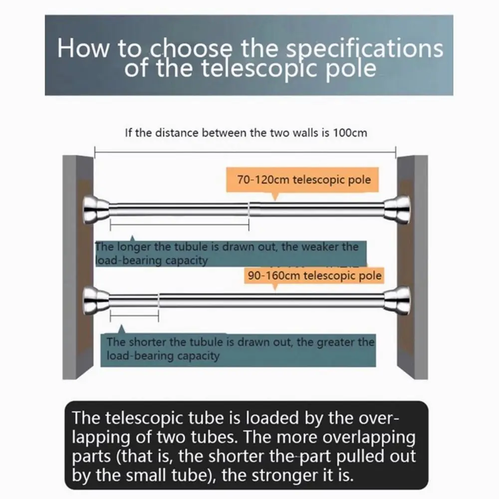 다기능 확장형 막대 조절 가능 스테인리스 스틸 커튼, 텔레스코픽 막대, 가정용 걸이식 막대, 욕실 제품, 35-80cm
